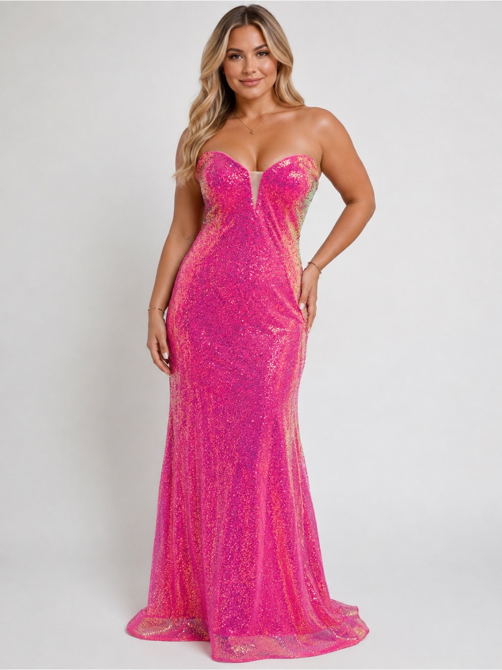 NWT Unbranded Hot Pink Sequin Strapless Evening Gown Prom Dress Size 10 #1034